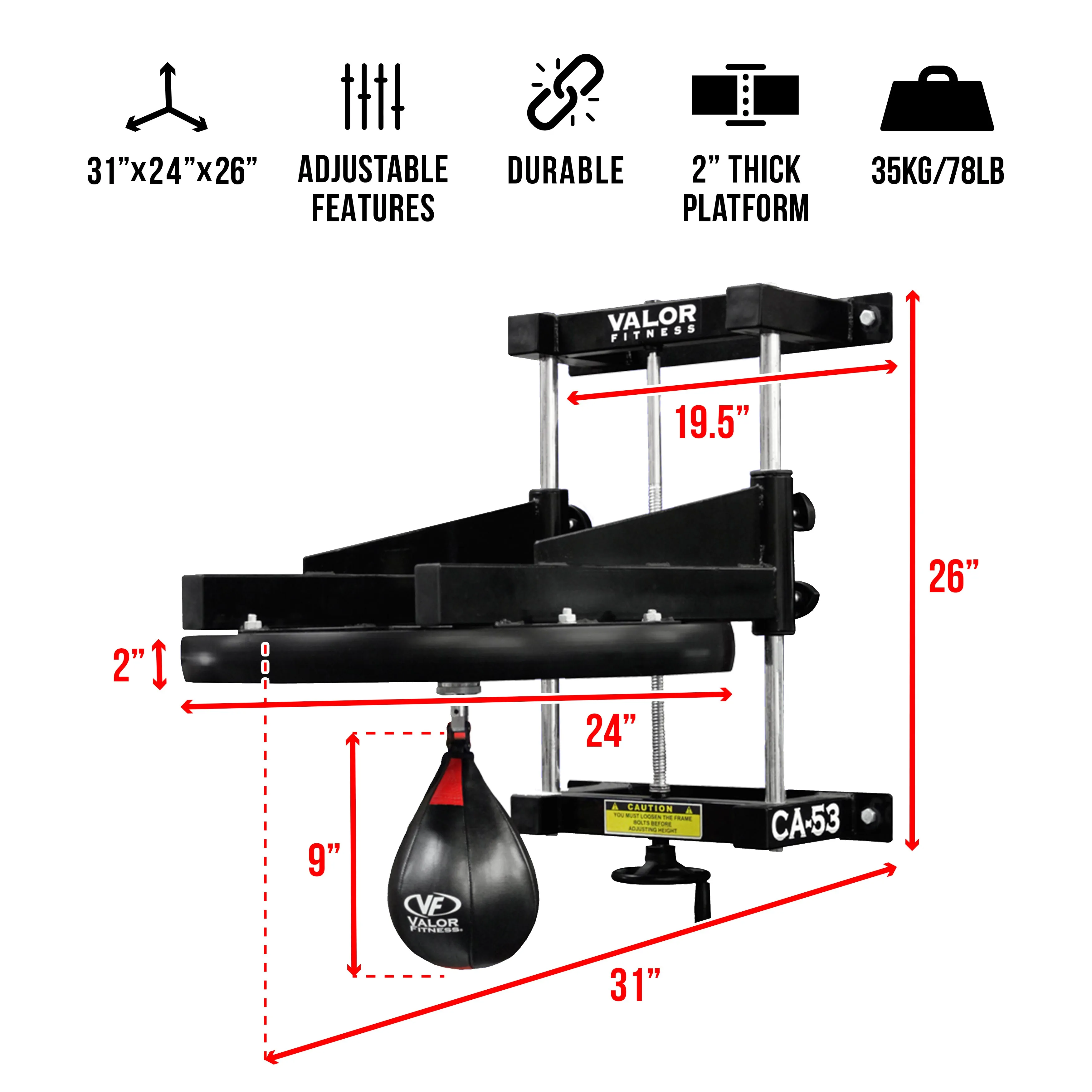 Adjustable 2" Boxing Speed Bag Platform (Bag Included)