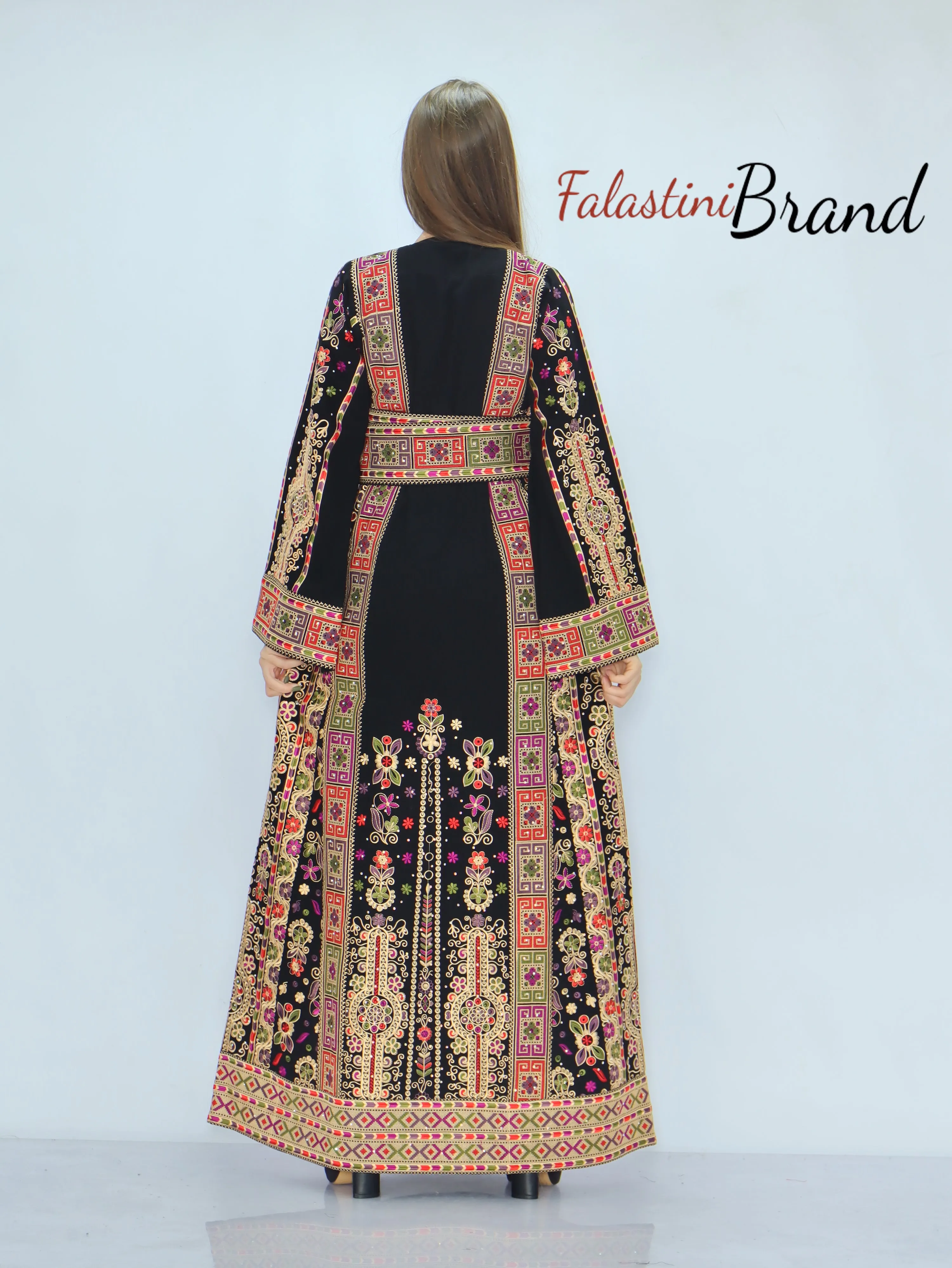 Amazing Black Malak Palestinian Embroidered Thobe Dress With Astonishing Embroidery