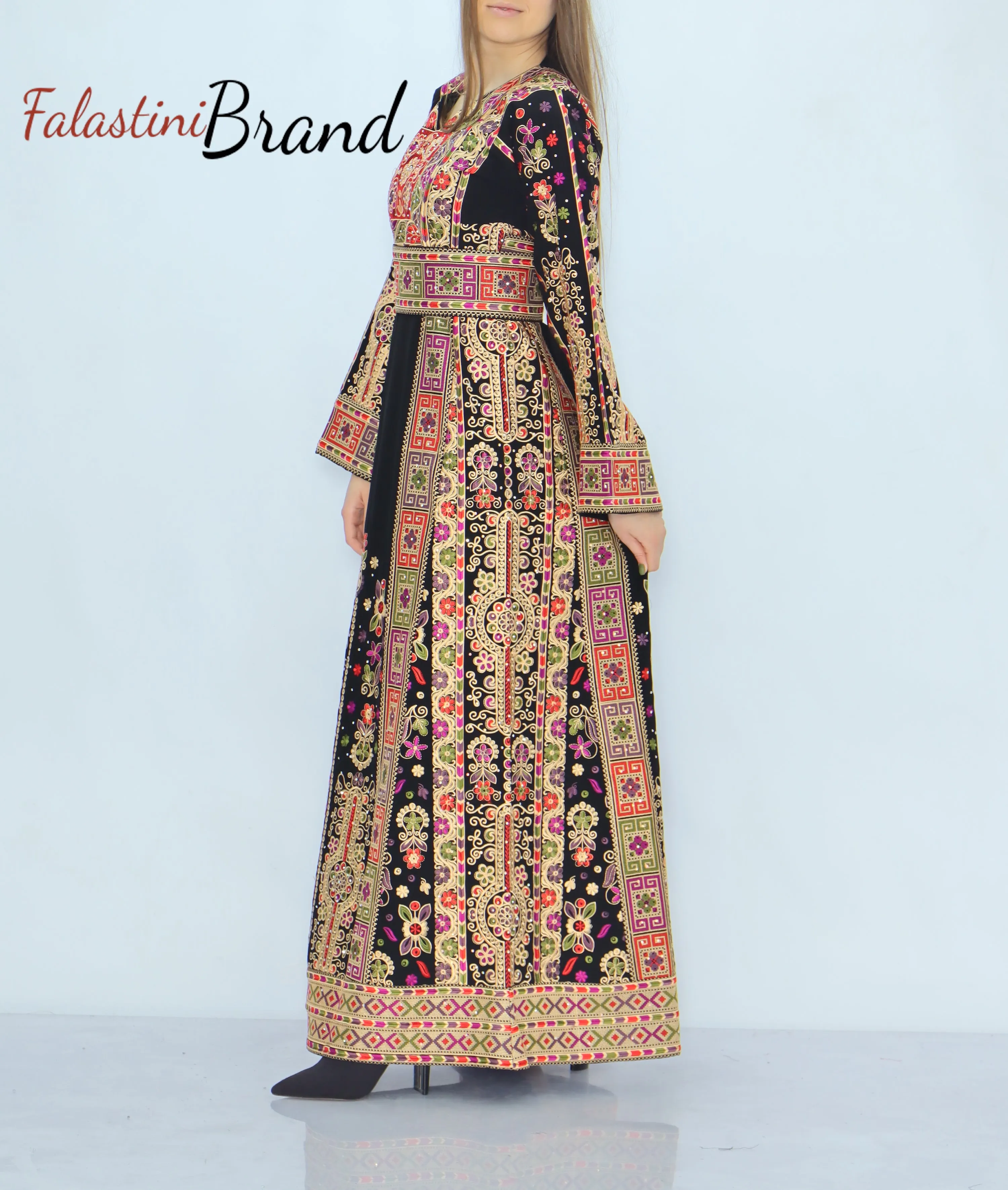 Amazing Black Malak Palestinian Embroidered Thobe Dress With Astonishing Embroidery