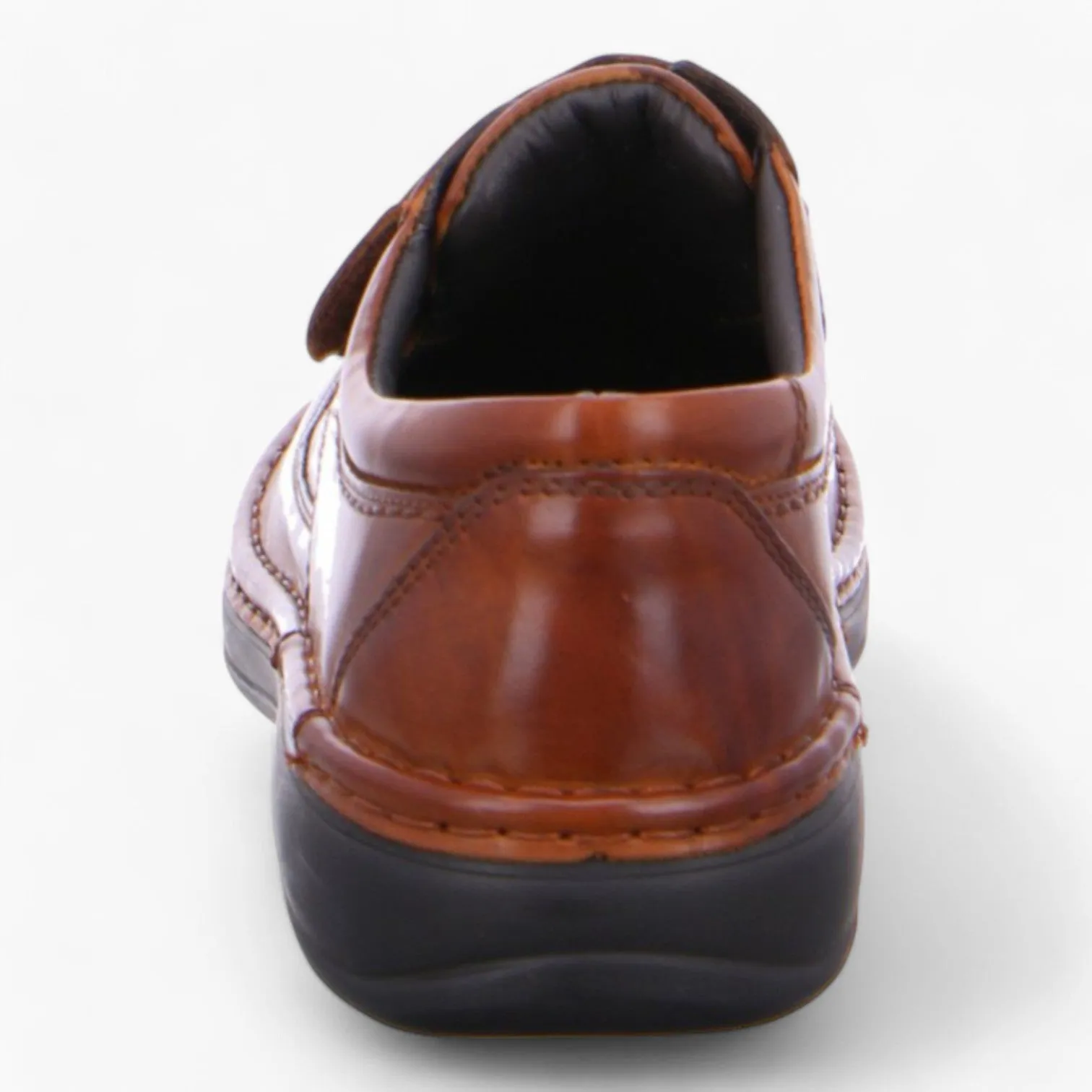 Ara Men's Extra Wide Cognac Leather Shoes – Velcro Fastening & Removable Footbed