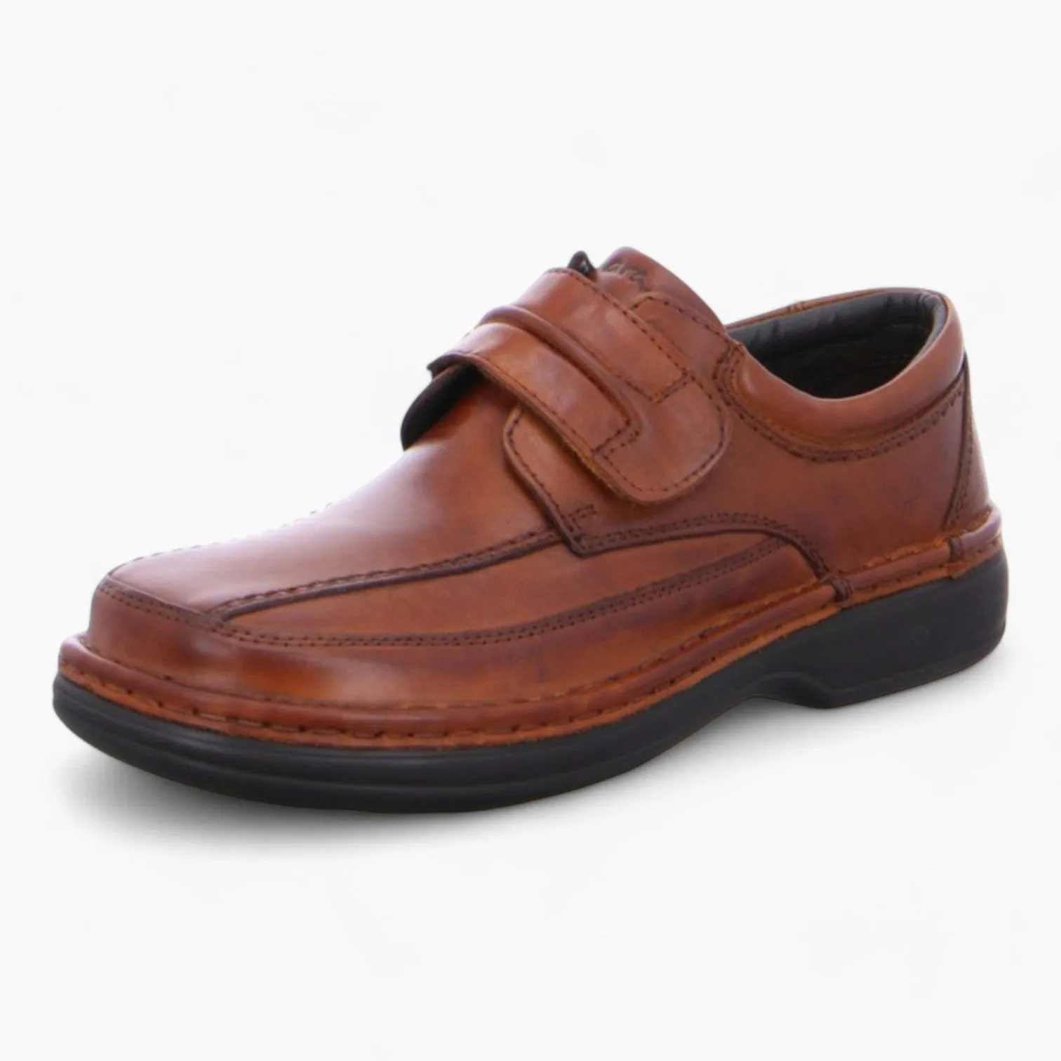 Ara Men's Extra Wide Cognac Leather Shoes – Velcro Fastening & Removable Footbed