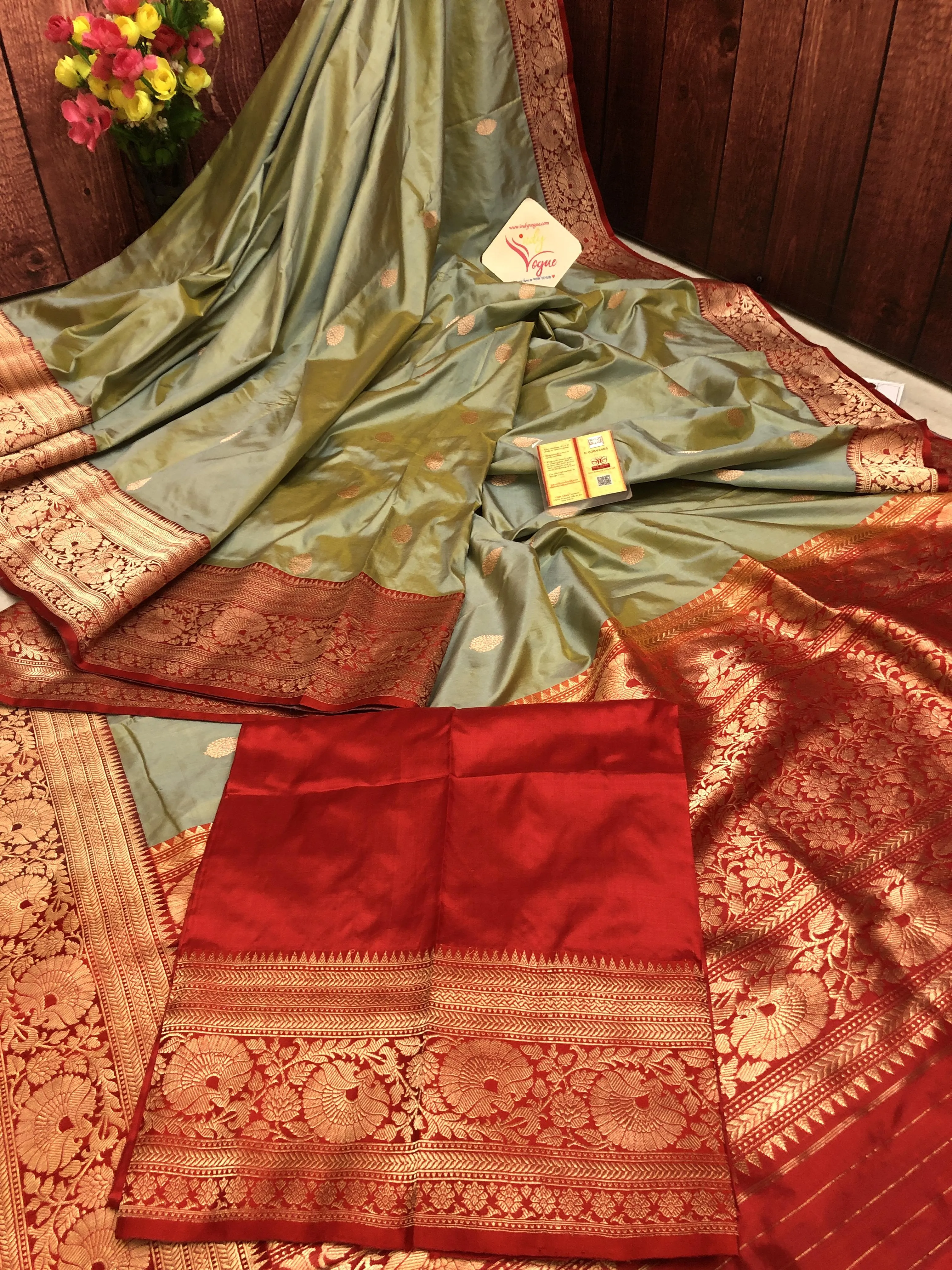 Artichoke Green Color Pure Katan Banarasi Saree