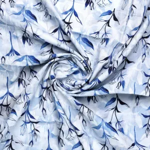 Attractive Blue Bud Water Paint Shadow Digital Printed Fabric - Cotton