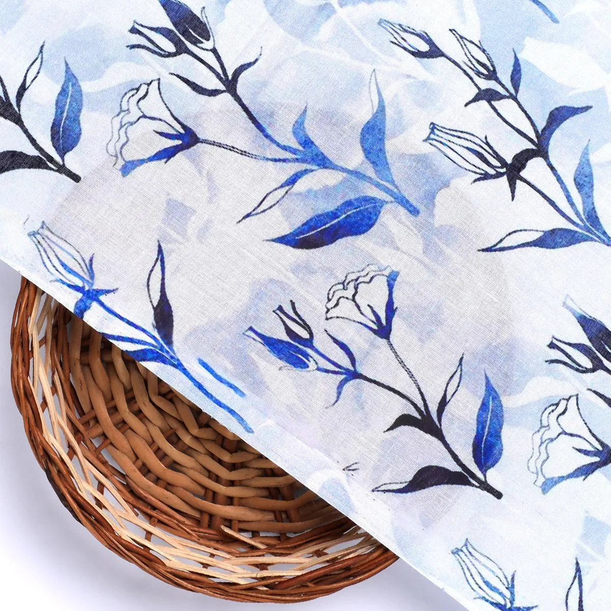 Attractive Blue Bud Water Paint Shadow Digital Printed Fabric - Cotton