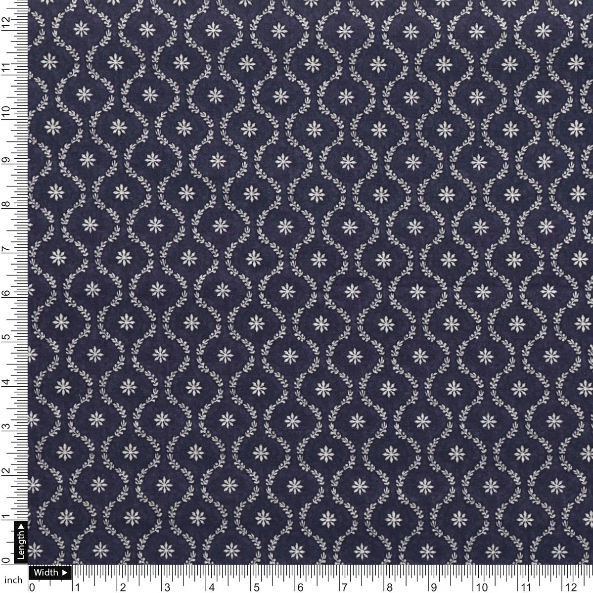 Attractive Tiny Blue Star Ogee Digital Printed Fabric - Pure Cotton