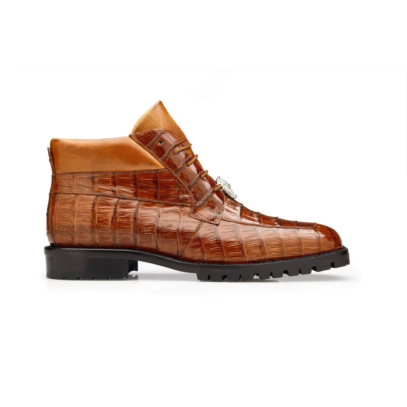 Belvedere Gallardo U02 Men's Shoes Antique Sport Brown Exotic Caiman Crocodile Derby Split-Toe Boots (BV3075)