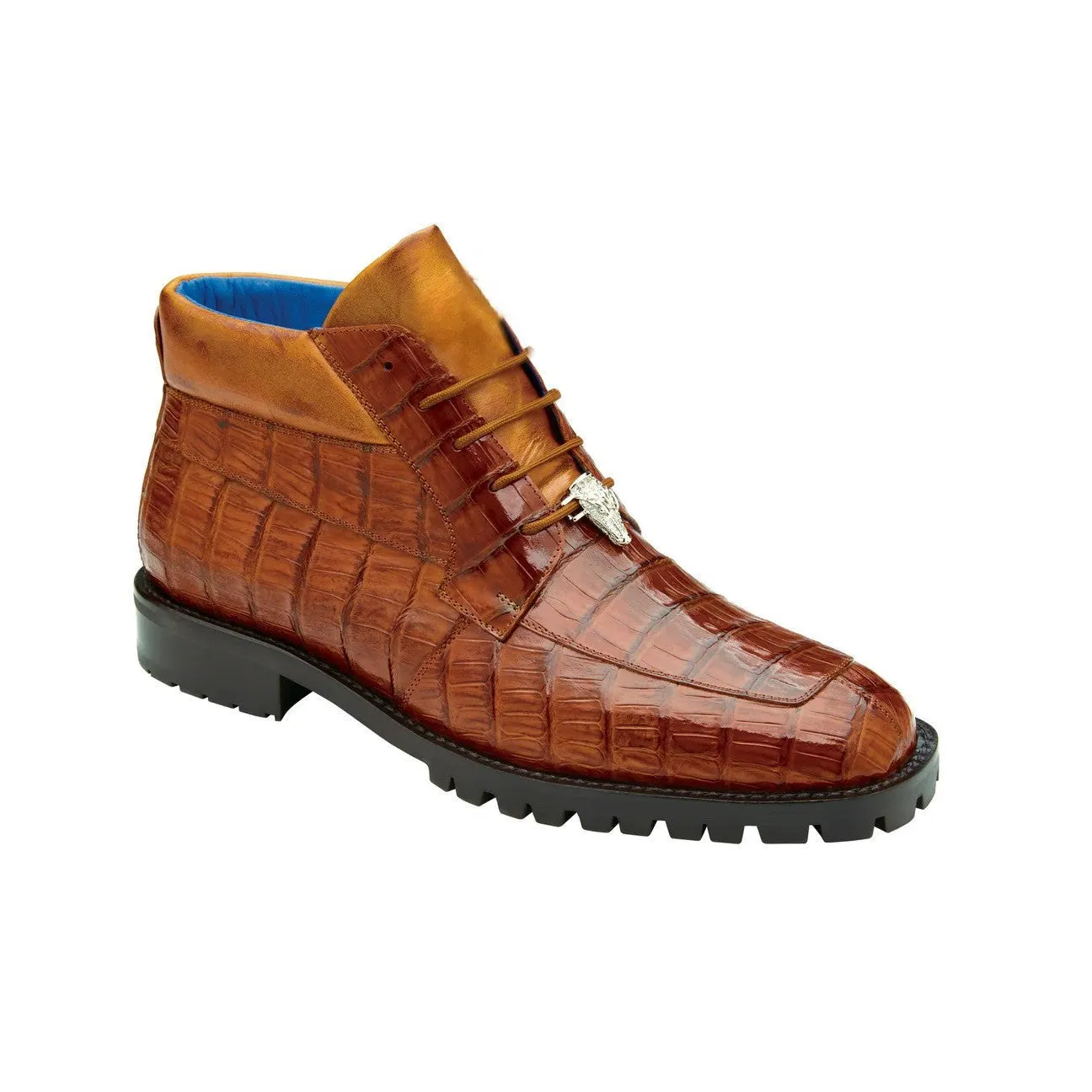 Belvedere Gallardo U02 Men's Shoes Antique Sport Brown Exotic Caiman Crocodile Derby Split-Toe Boots (BV3075)