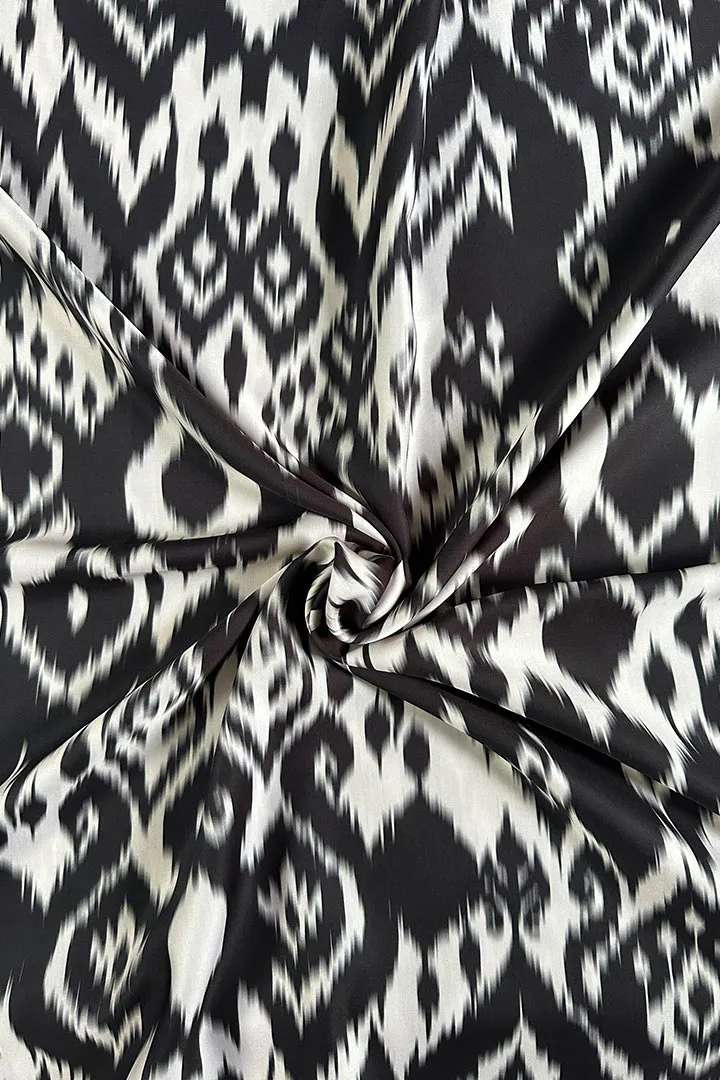 Black and White Abstract Printed Modal Satin Fabric