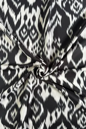 Black and White Abstract Printed Modal Satin Fabric