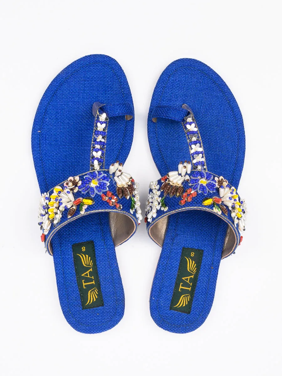 Blue Fancy Kolhapuri Chappal