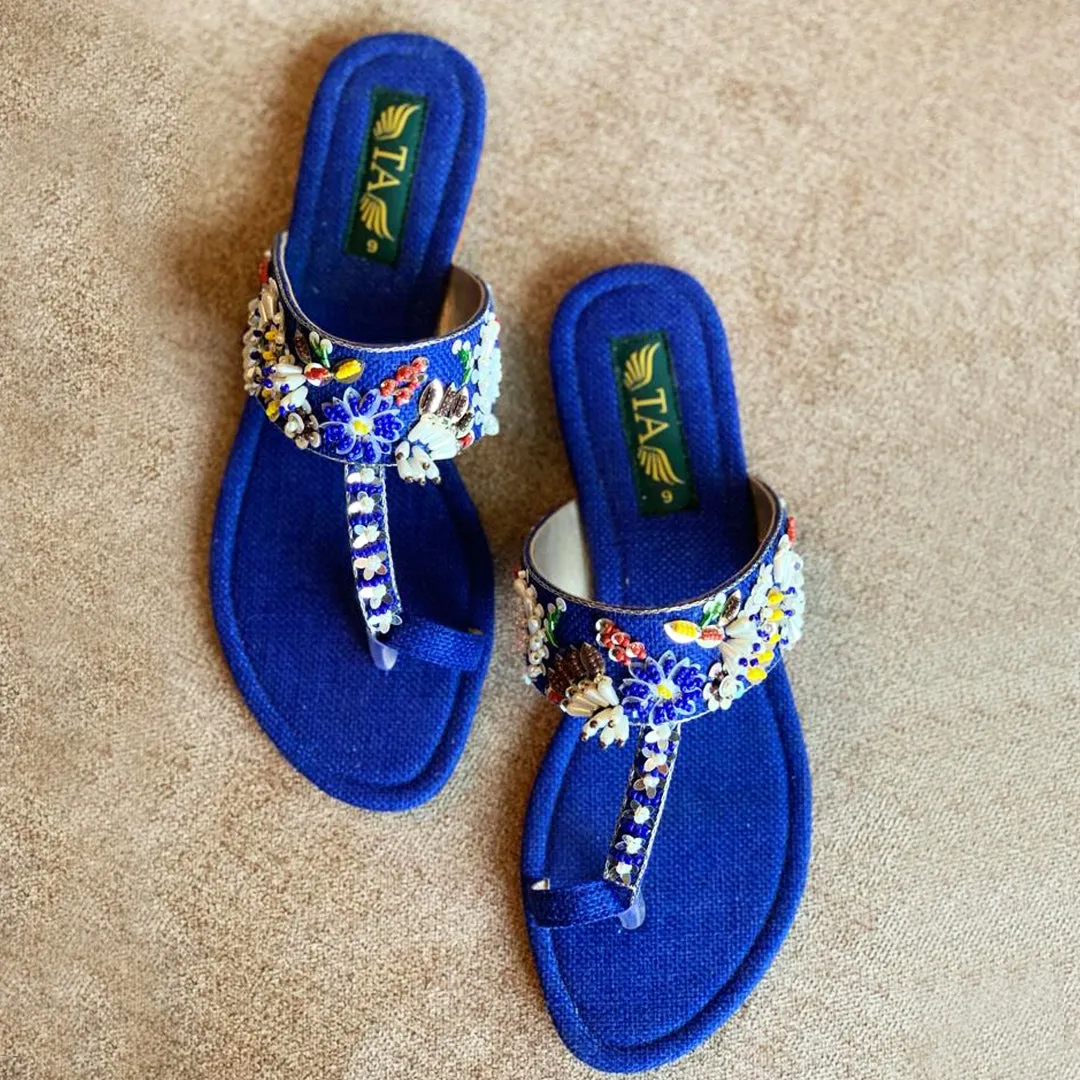 Blue Fancy Kolhapuri Chappal