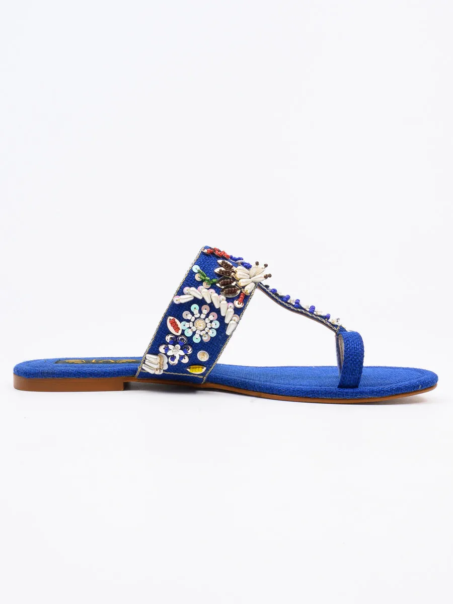 Blue Fancy Kolhapuri Chappal