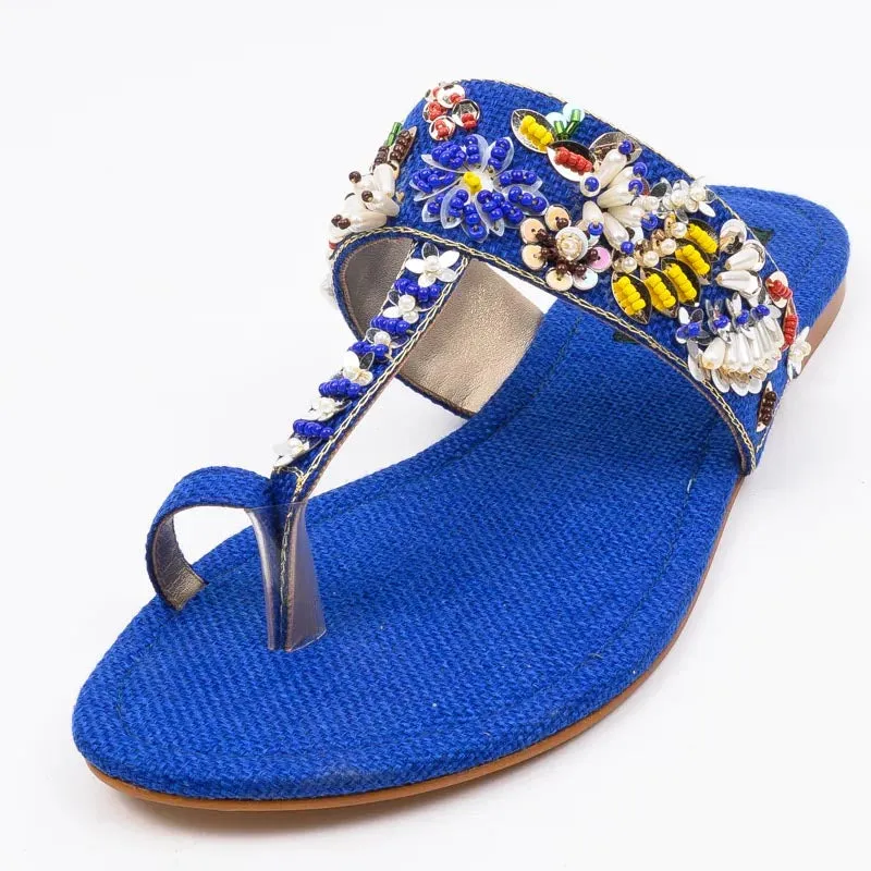 Blue Fancy Kolhapuri Chappal