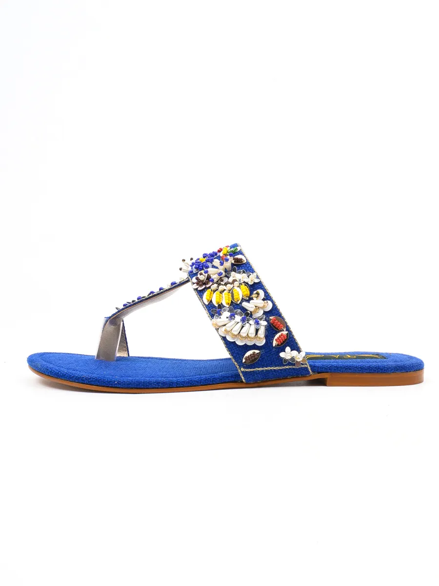 Blue Fancy Kolhapuri Chappal