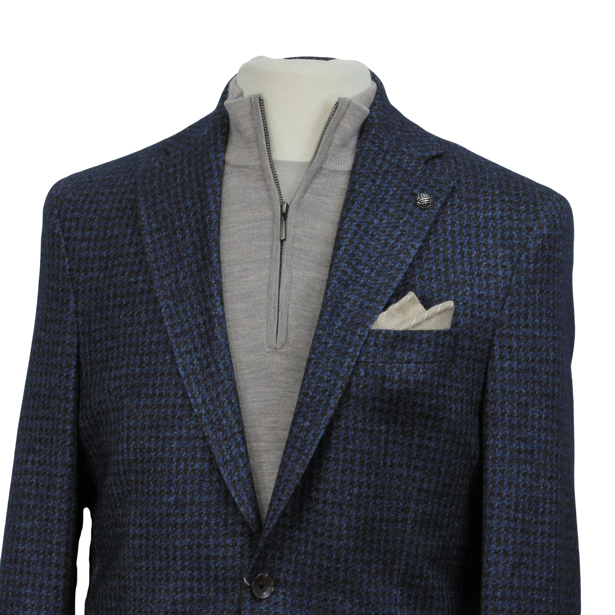 Blue/Brown Houndstooth Silk-Cashmere Hartford Contemporary Sport Jacket - Jack Victor