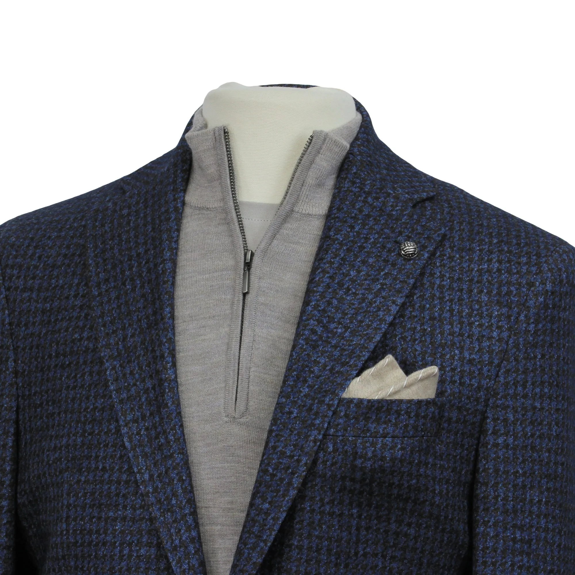 Blue/Brown Houndstooth Silk-Cashmere Hartford Contemporary Sport Jacket - Jack Victor