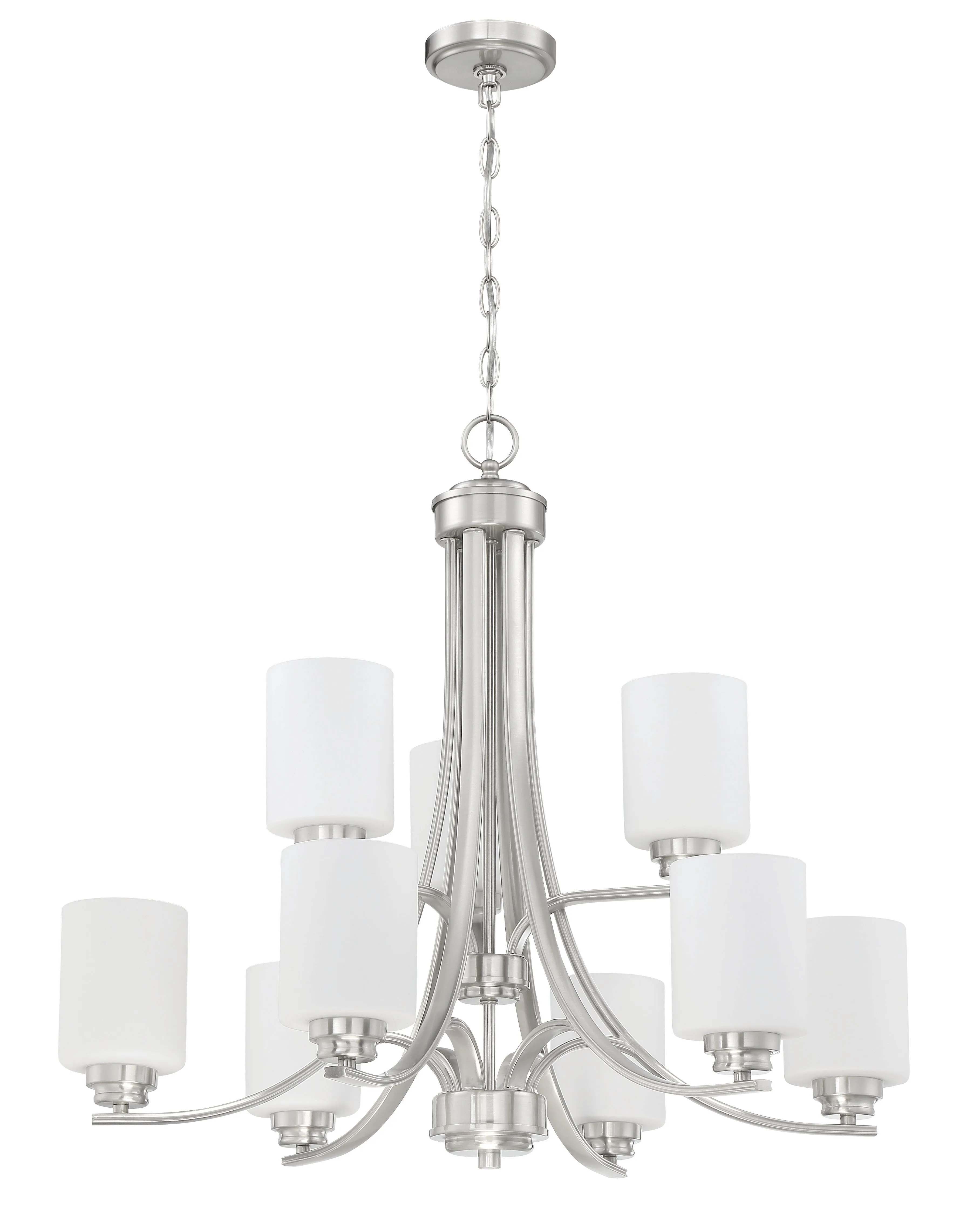 Bolden 9 Light Chandelier in Brushed Polished Nickel (White Glass)