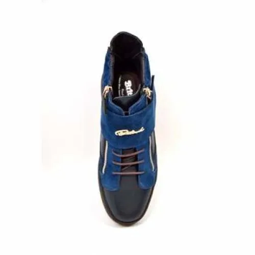 British Walkers Empire Men's Navy Blue Leather Crepe Sole High Tops