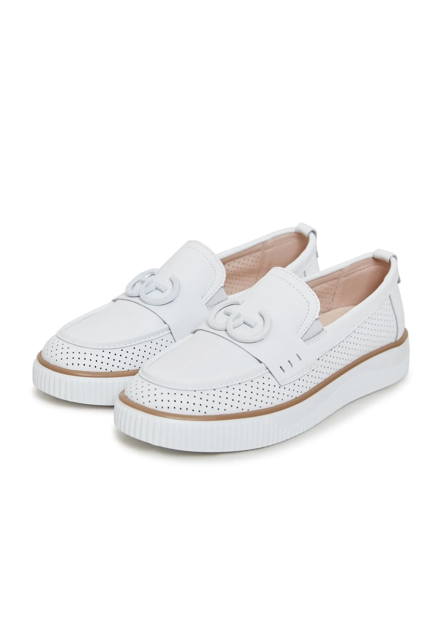 Casual Leather Platform Loafers - White