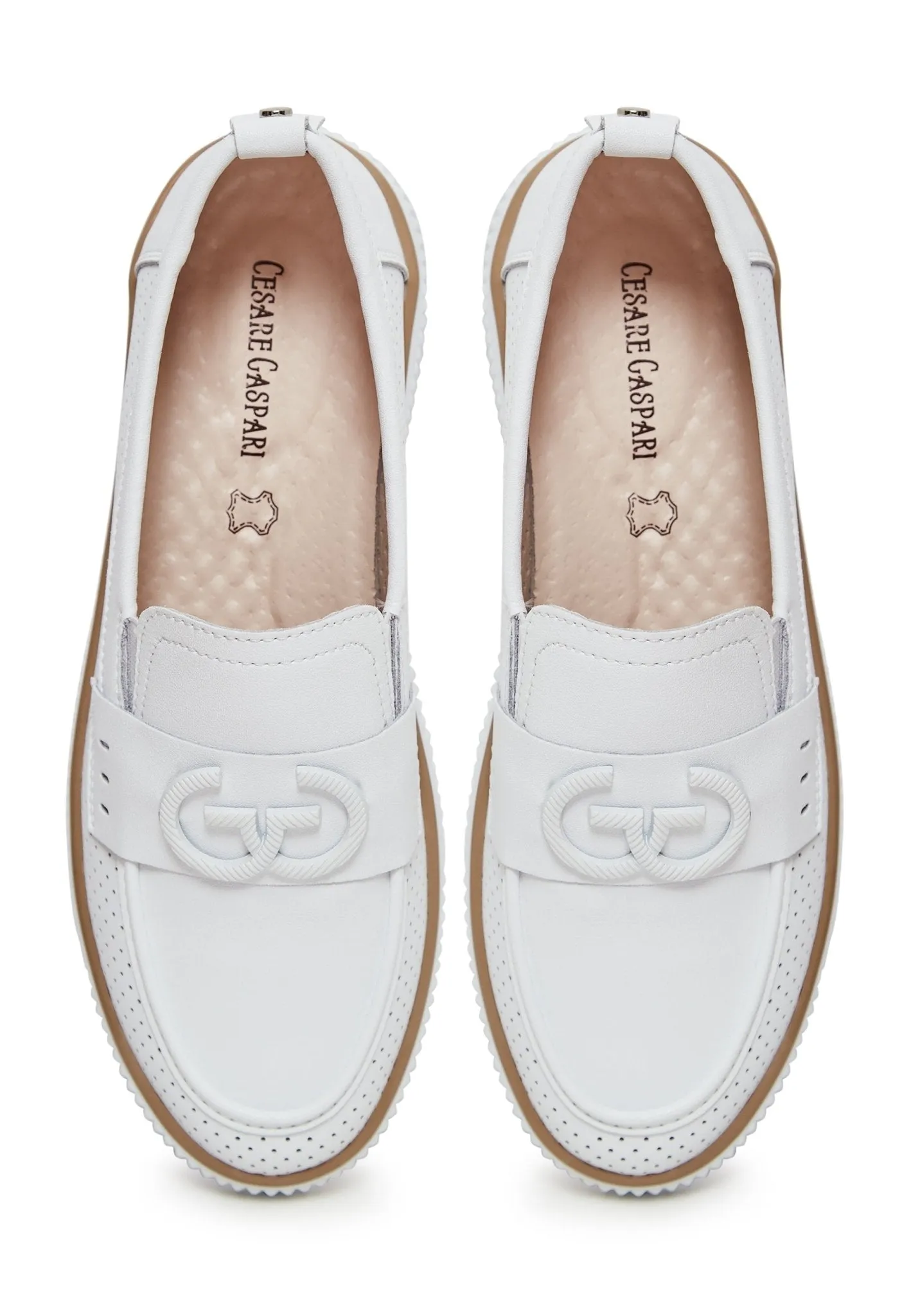 Casual Leather Platform Loafers - White