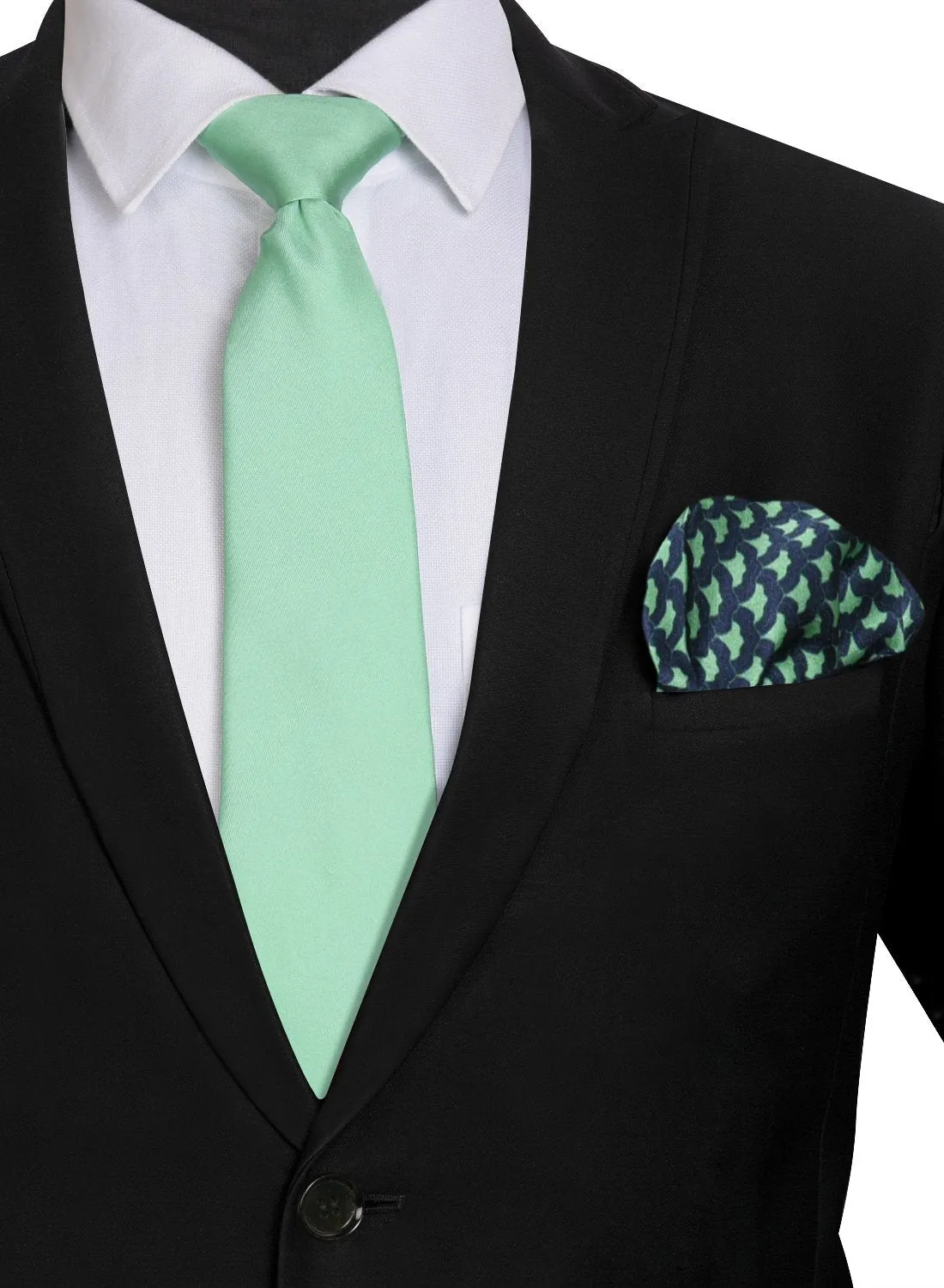 Chokore Sea Green color Silk Tie & Light Sea Green & Navy Blue Silk Pocket Square set