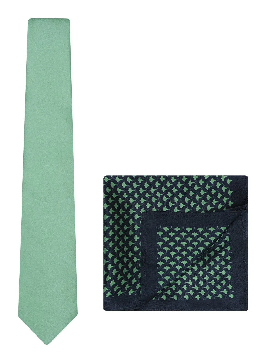 Chokore Sea Green color Silk Tie & Light Sea Green & Navy Blue Silk Pocket Square set