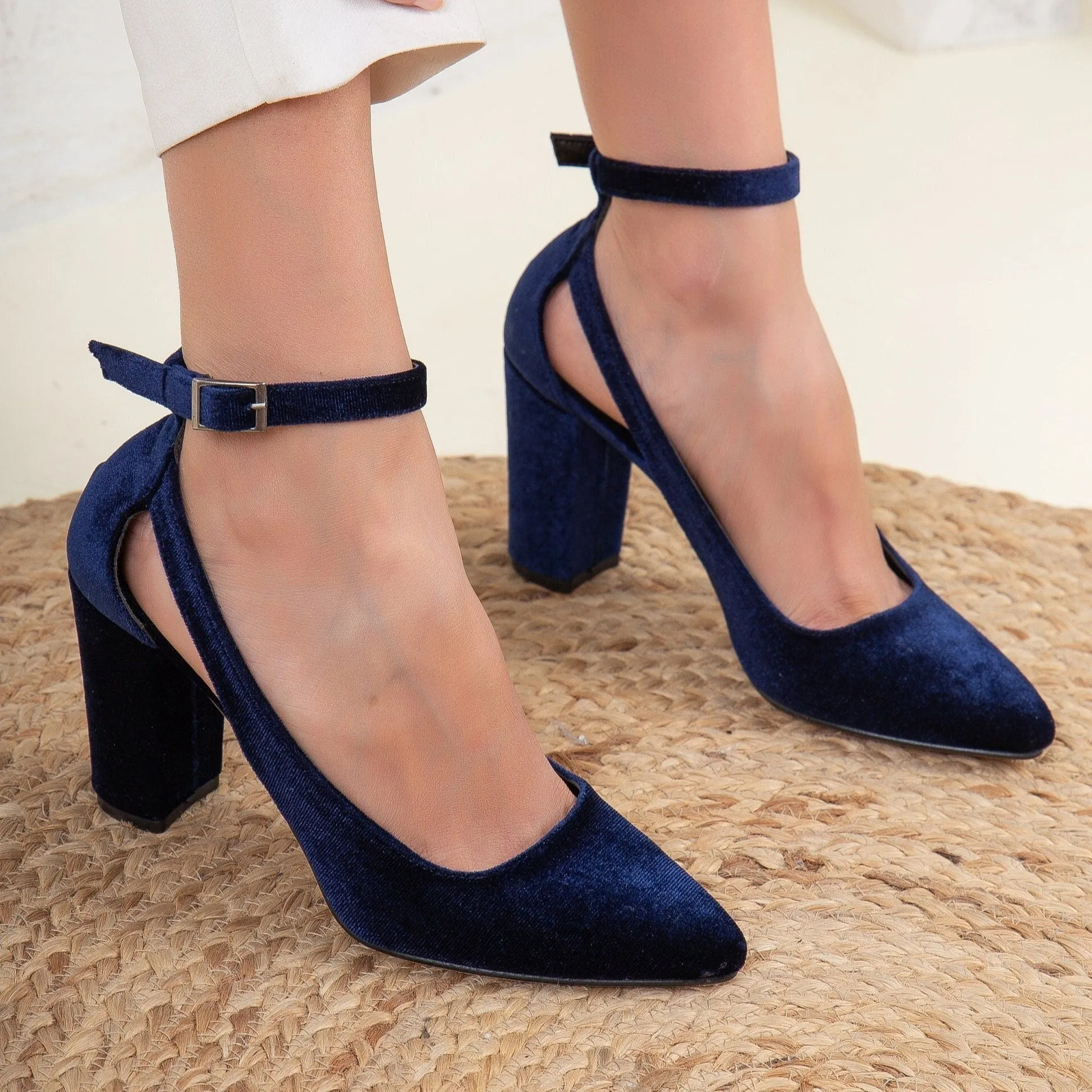 Colette - Dark Blue Velvet Shoes