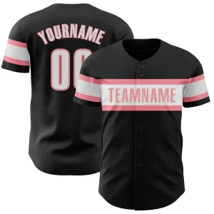 Custom Black White-Medium Pink Authentic Baseball Jersey