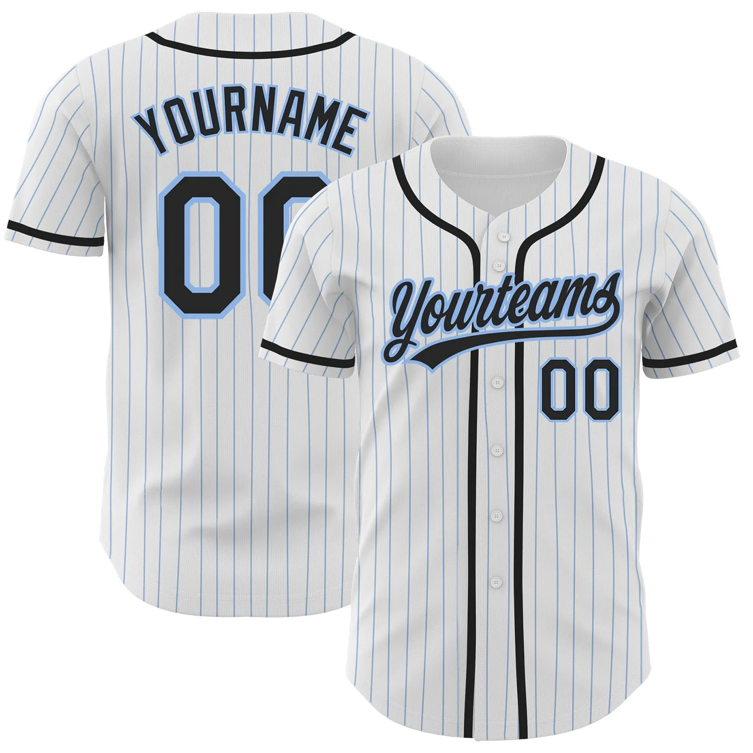 Custom White Light Blue Pinstripe Black Authentic Baseball Jersey