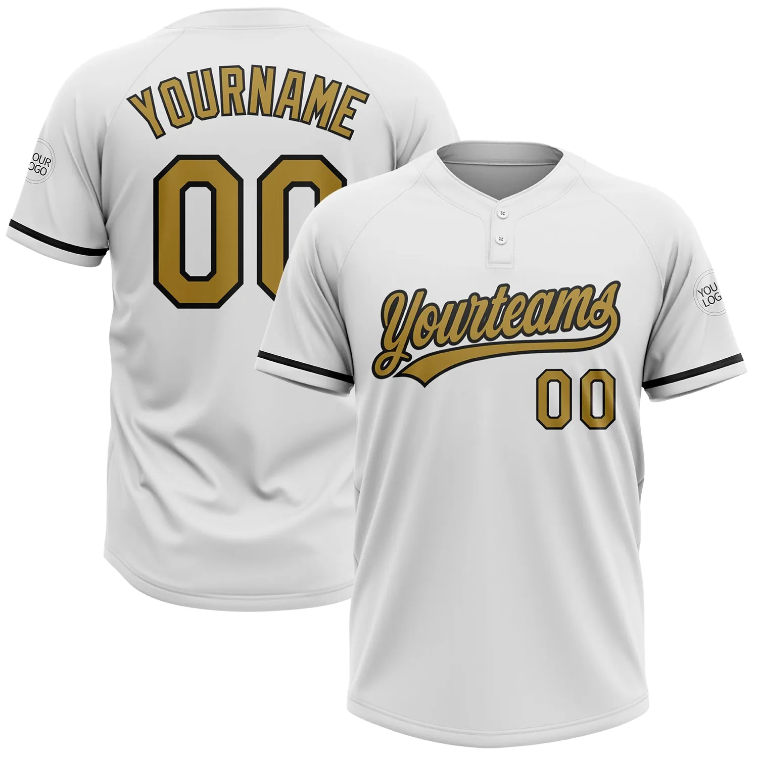 Custom White Old Gold-Black Two-Button Unisex Softball Jersey