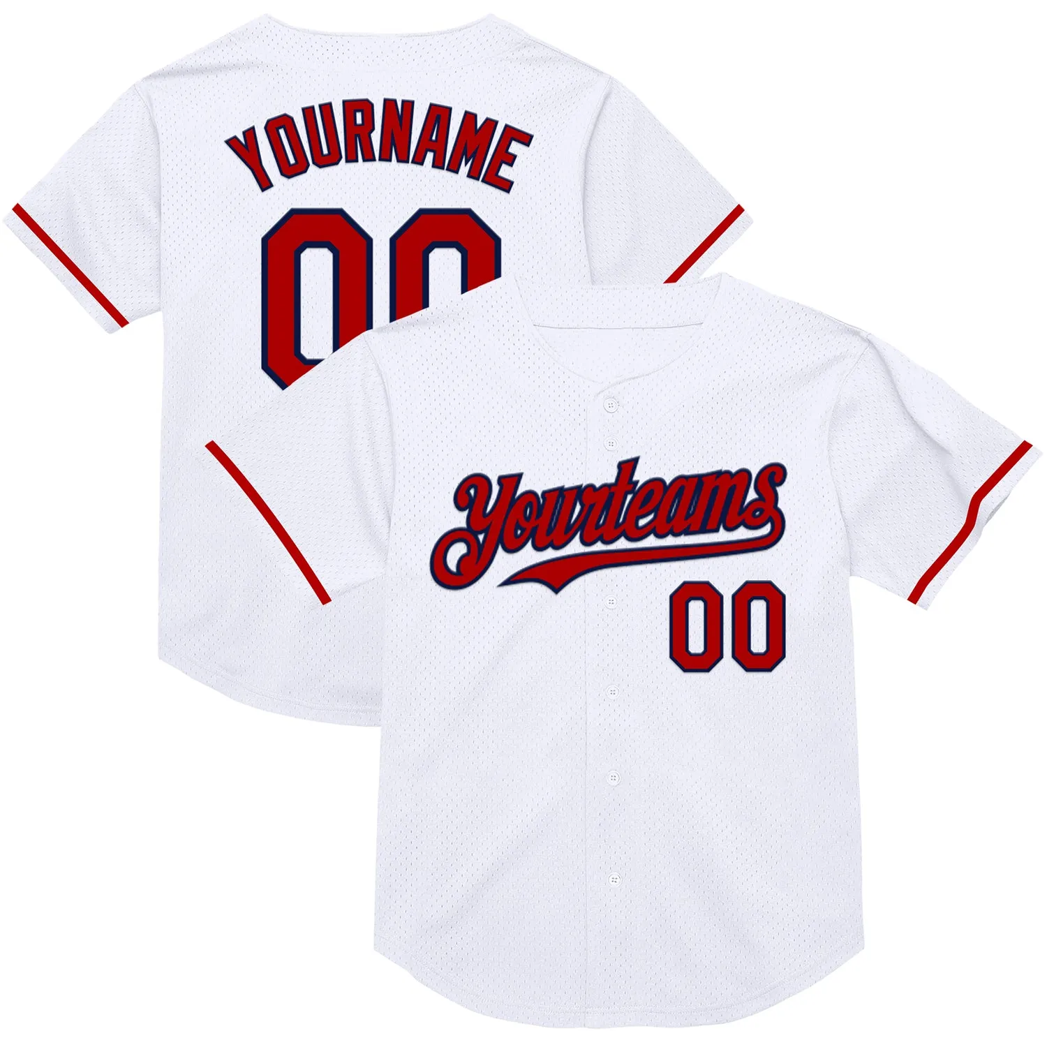 Custom White Red-Navy Mesh Authentic Throwback Baseball Jersey