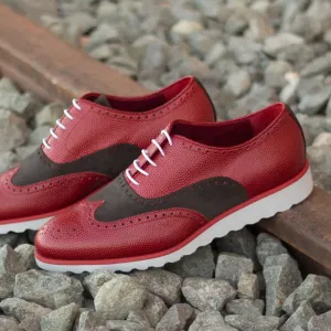 DapperFam Aeron in Red / Grey Men's Lux Suede & Italian Pebble Grain Leather Full Brogue