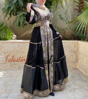 Elegant Black 2 Pieces Royal Kaftan Dress with Organza Details