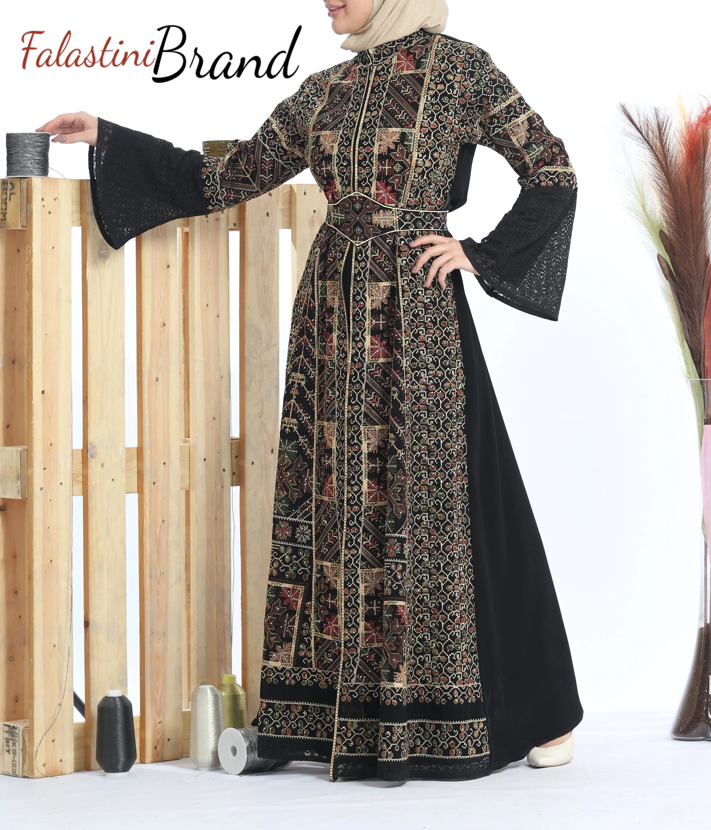 Elegant Embroidered 2 Pieces Black Abaya With Stylish Embroidery