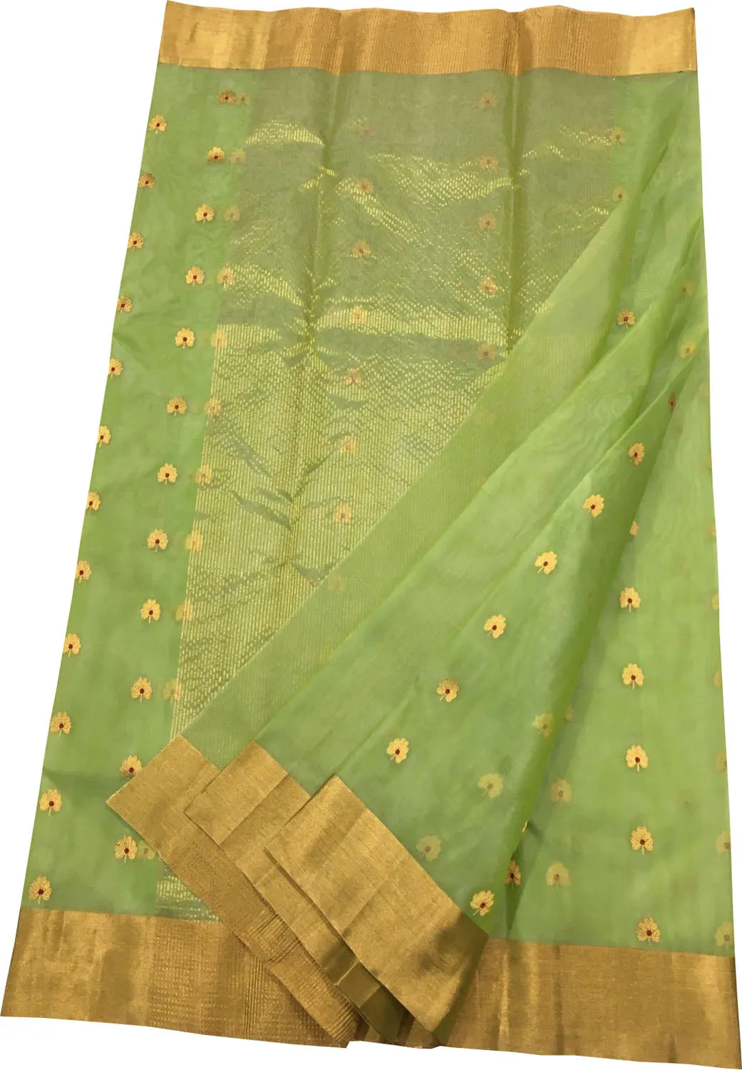 Elegant Green Chanderi Handloom Katan Silk Saree