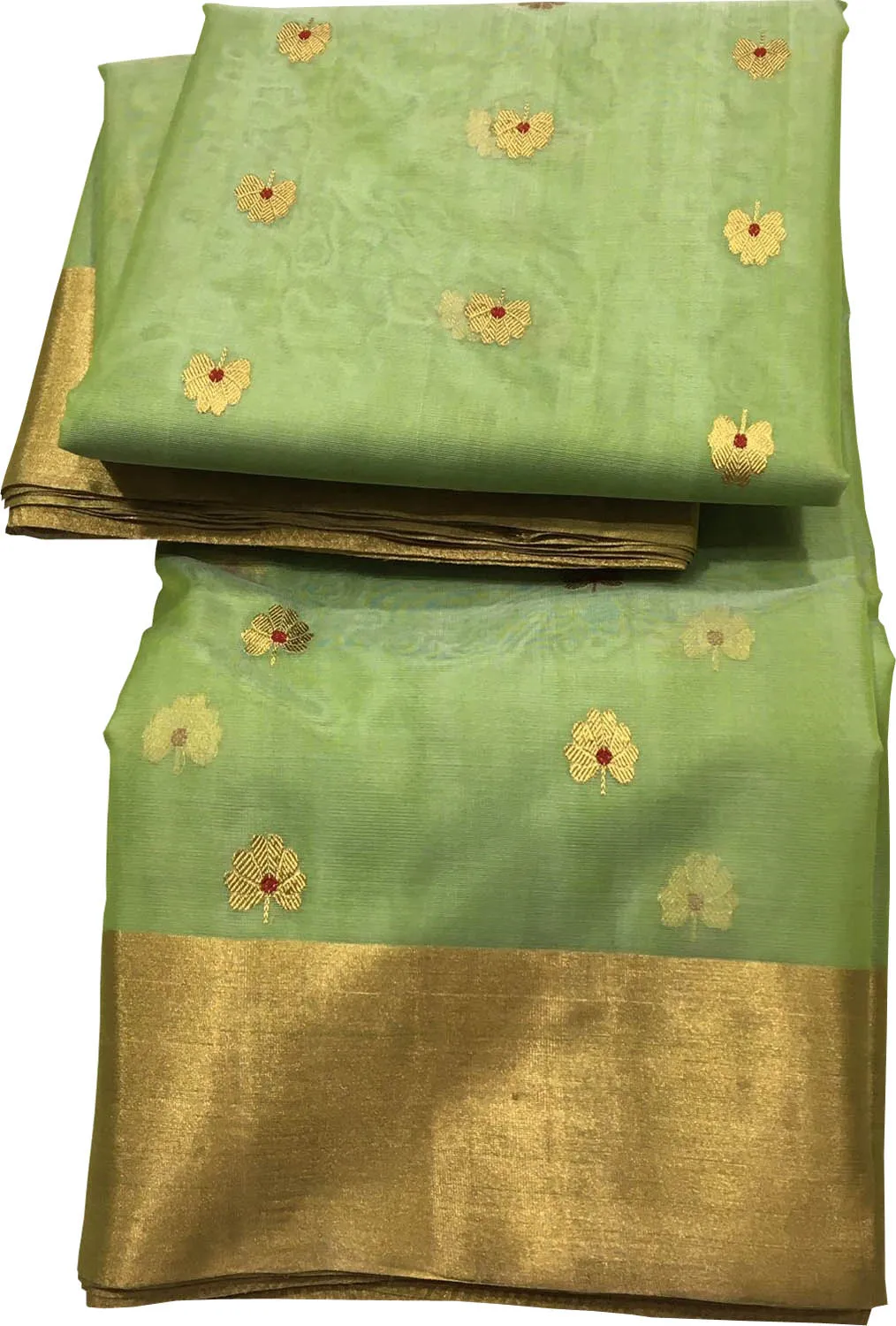 Elegant Green Chanderi Handloom Katan Silk Saree