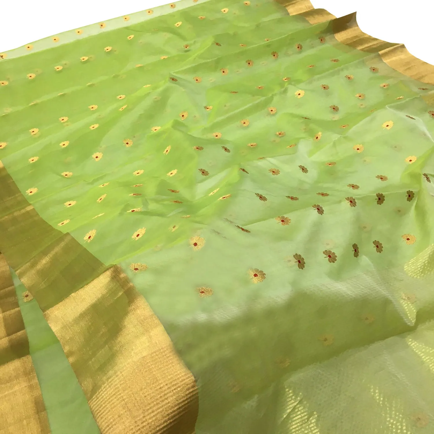 Elegant Green Chanderi Handloom Katan Silk Saree