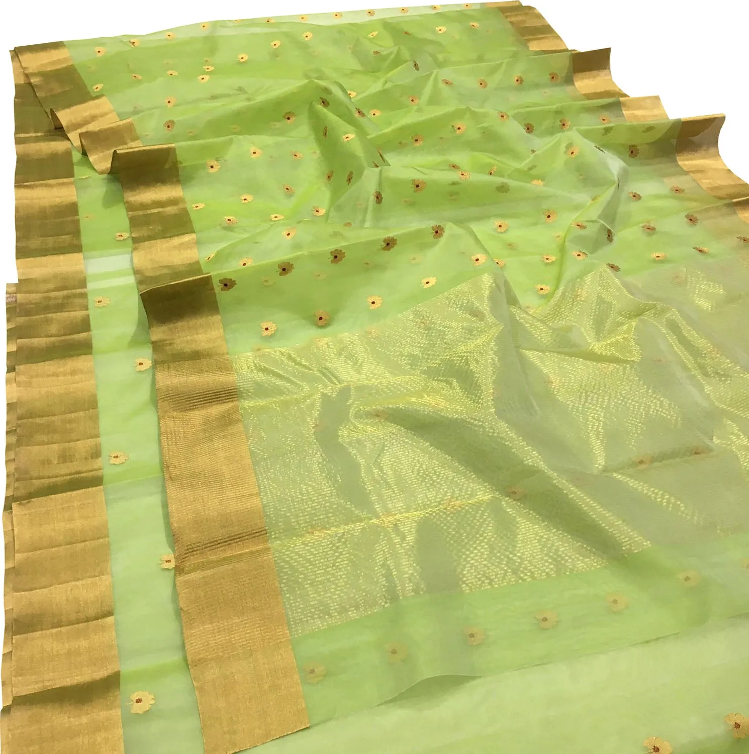 Elegant Green Chanderi Handloom Katan Silk Saree