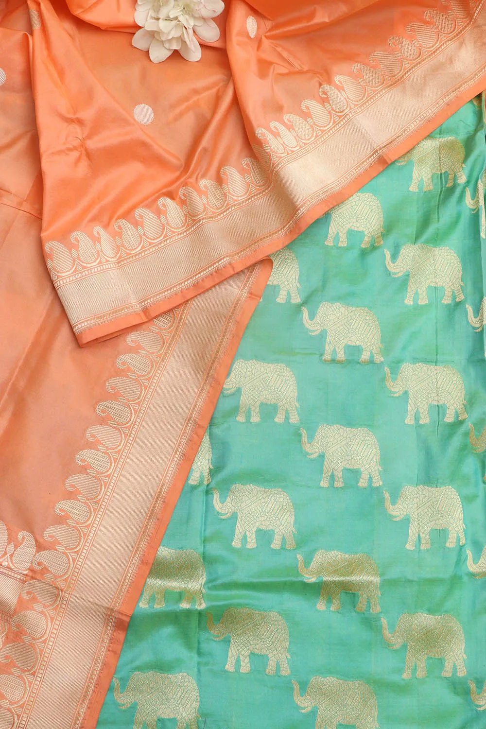 Elegant Green Handloom Banarasi Pure Katan Silk Elephant Design Suit With Banarasi Handloom Pure Katan Silk Dupatta