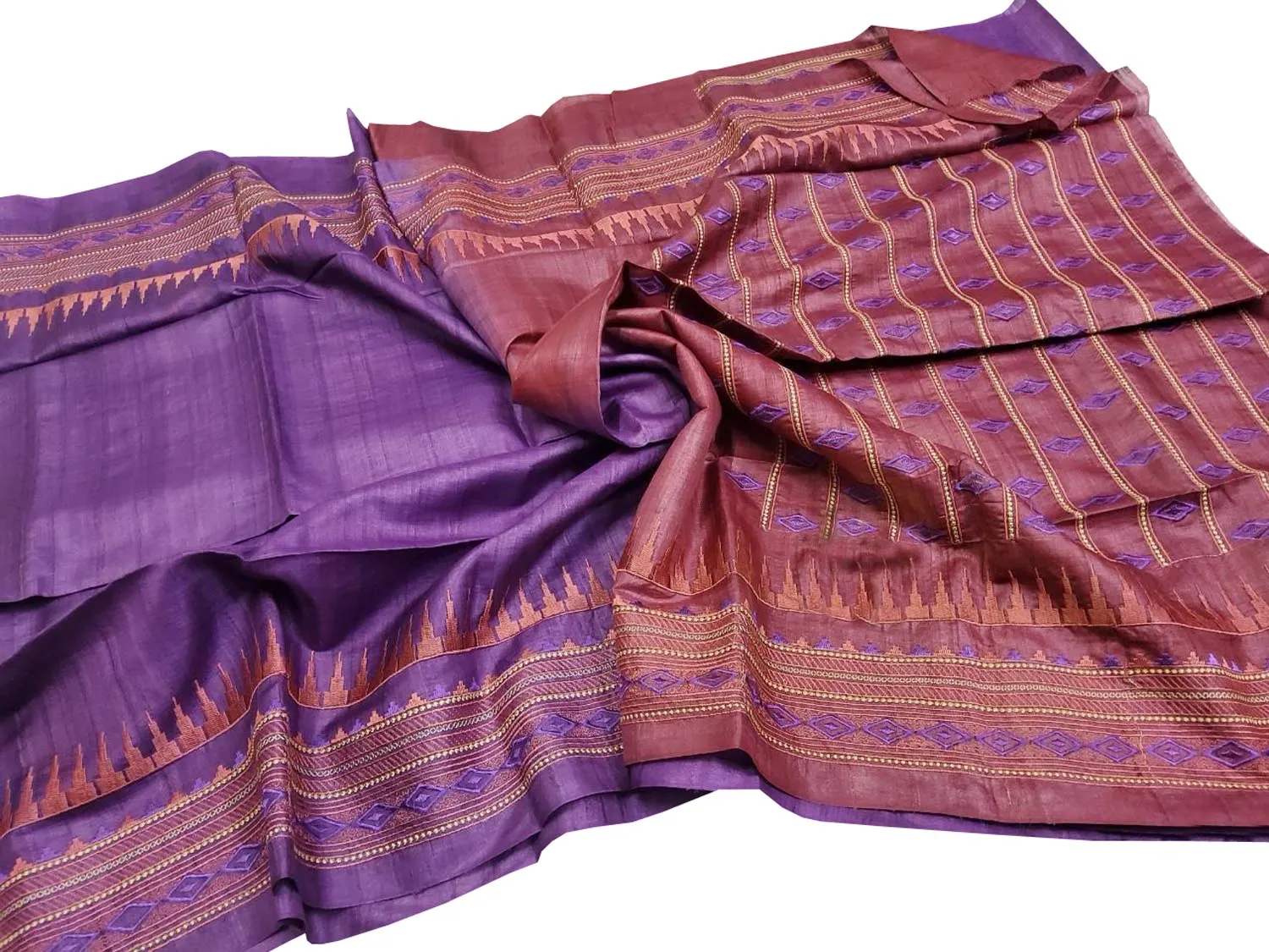 Elegant Purple Moonga Tussar Silk Embroidered Saree