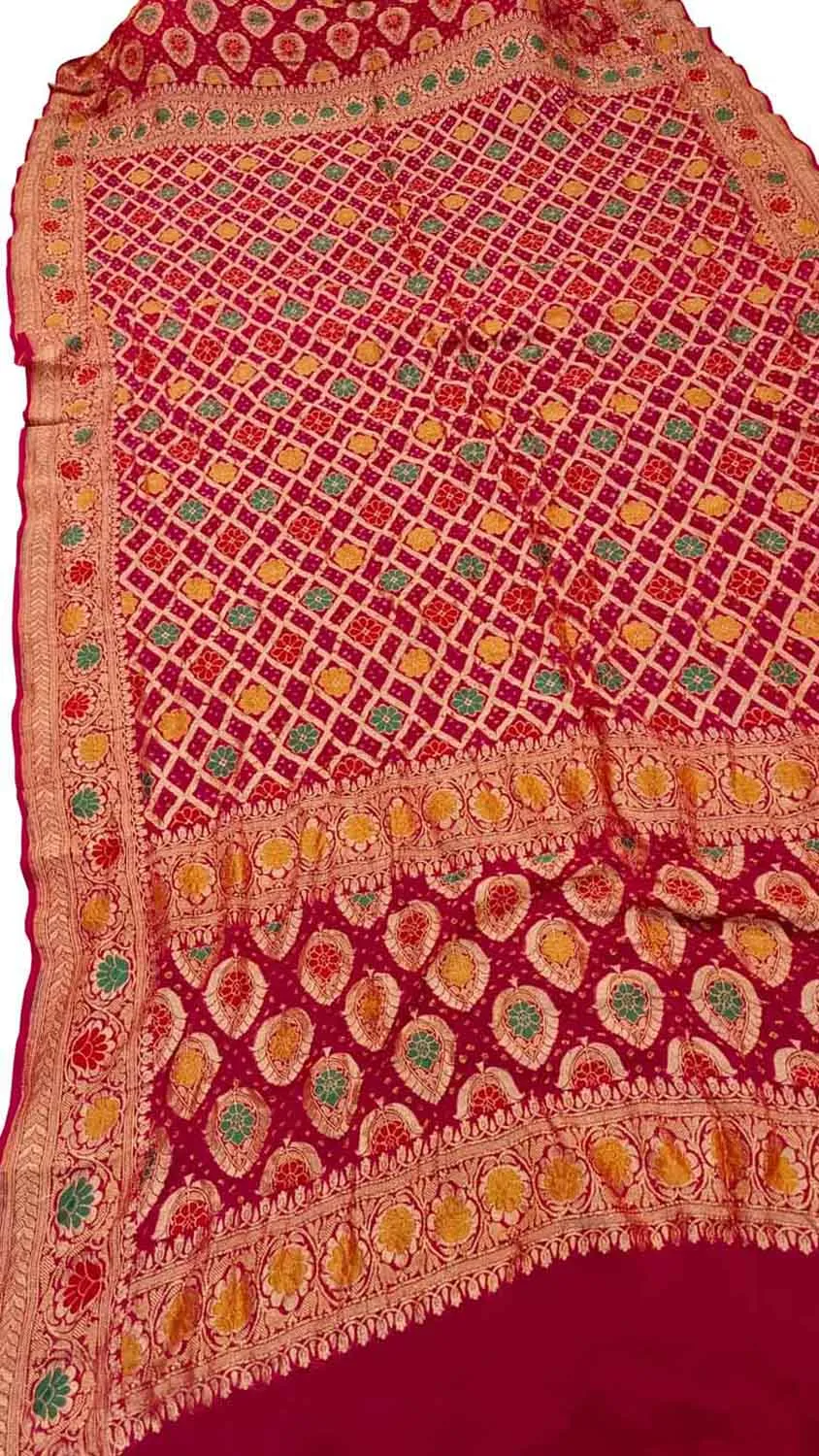 Elegant Red Banarasi Bandhani Meenakari Georgette Dupatta