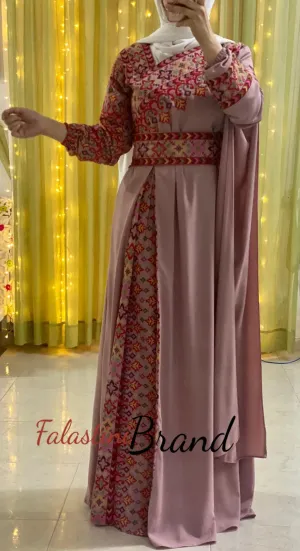 Elegant Somo Pink Shoulder Details Embroidered Dress