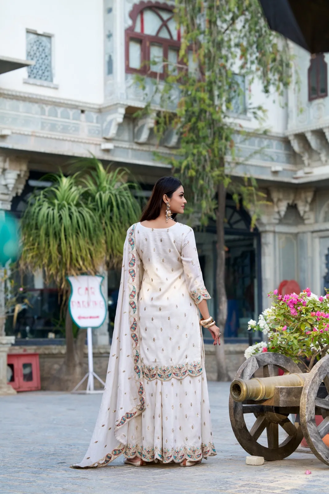 Elegant White Designer Silk Embroidered Salwar Suit