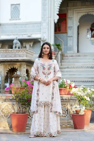 Elegant White Designer Silk Embroidered Salwar Suit