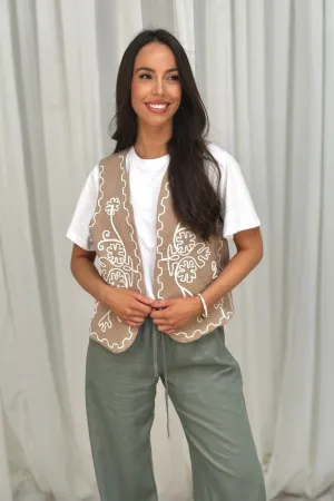 Elsa Embroidered Waistcoat In Taupe