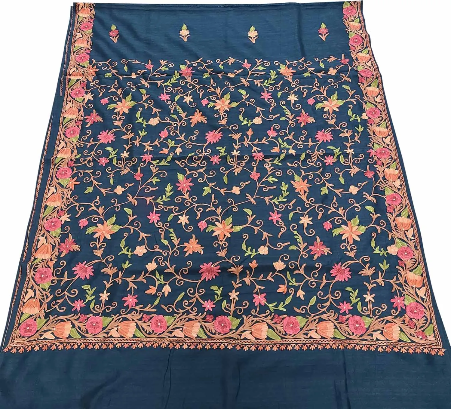 Exquisite Black Hand Embroidered Kashmiri Silk Saree