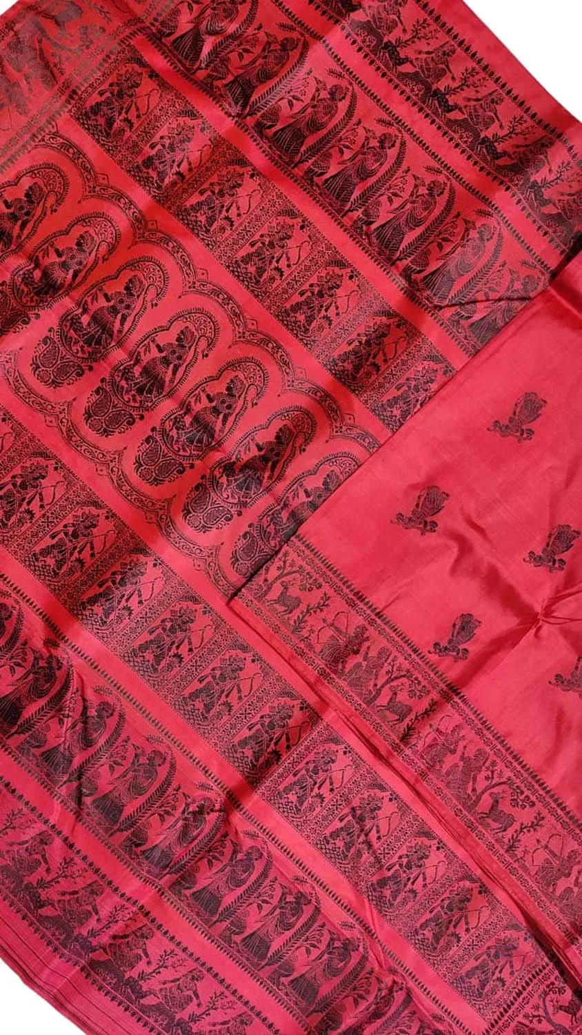 Exquisite Red Baluchari Handloom Pure Silk Saree: Timeless Elegance