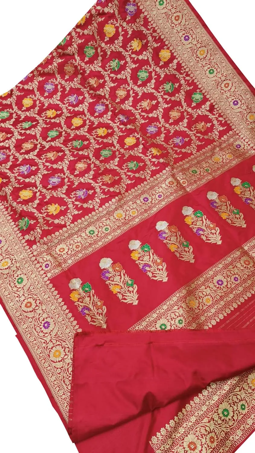 Exquisite Red Banarasi Handloom Pure Katan Silk Meenakari Saree