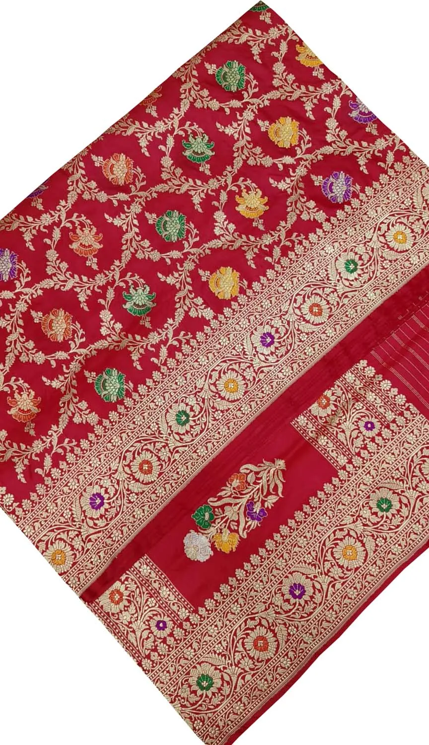 Exquisite Red Banarasi Handloom Pure Katan Silk Meenakari Saree