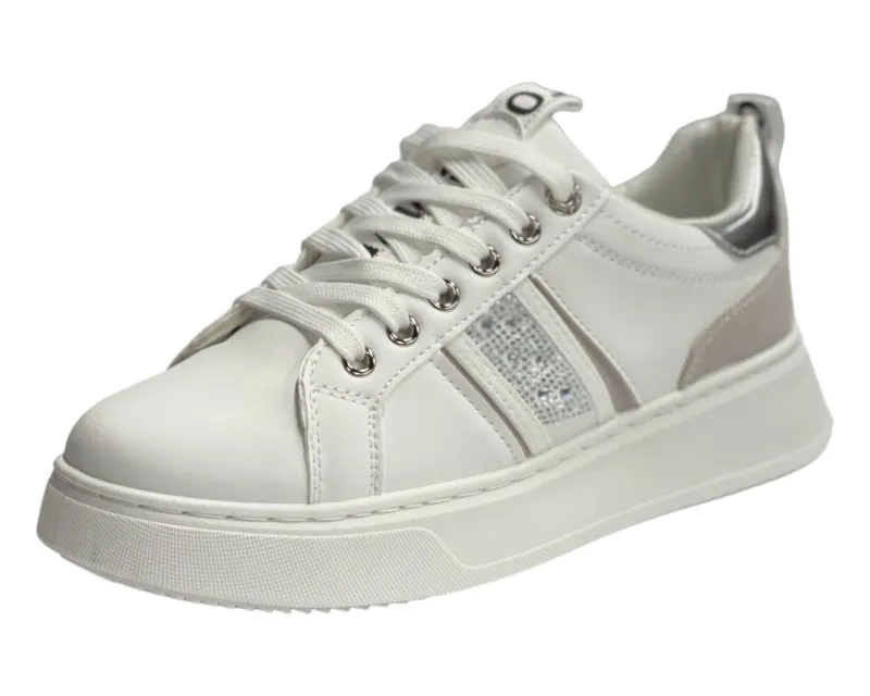 Faux Leather Rhinestone Lace Up Trainers